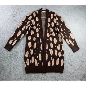 Mystree Leopard Print Long Cardigan Swater Women Small Open Front‎ Metallic